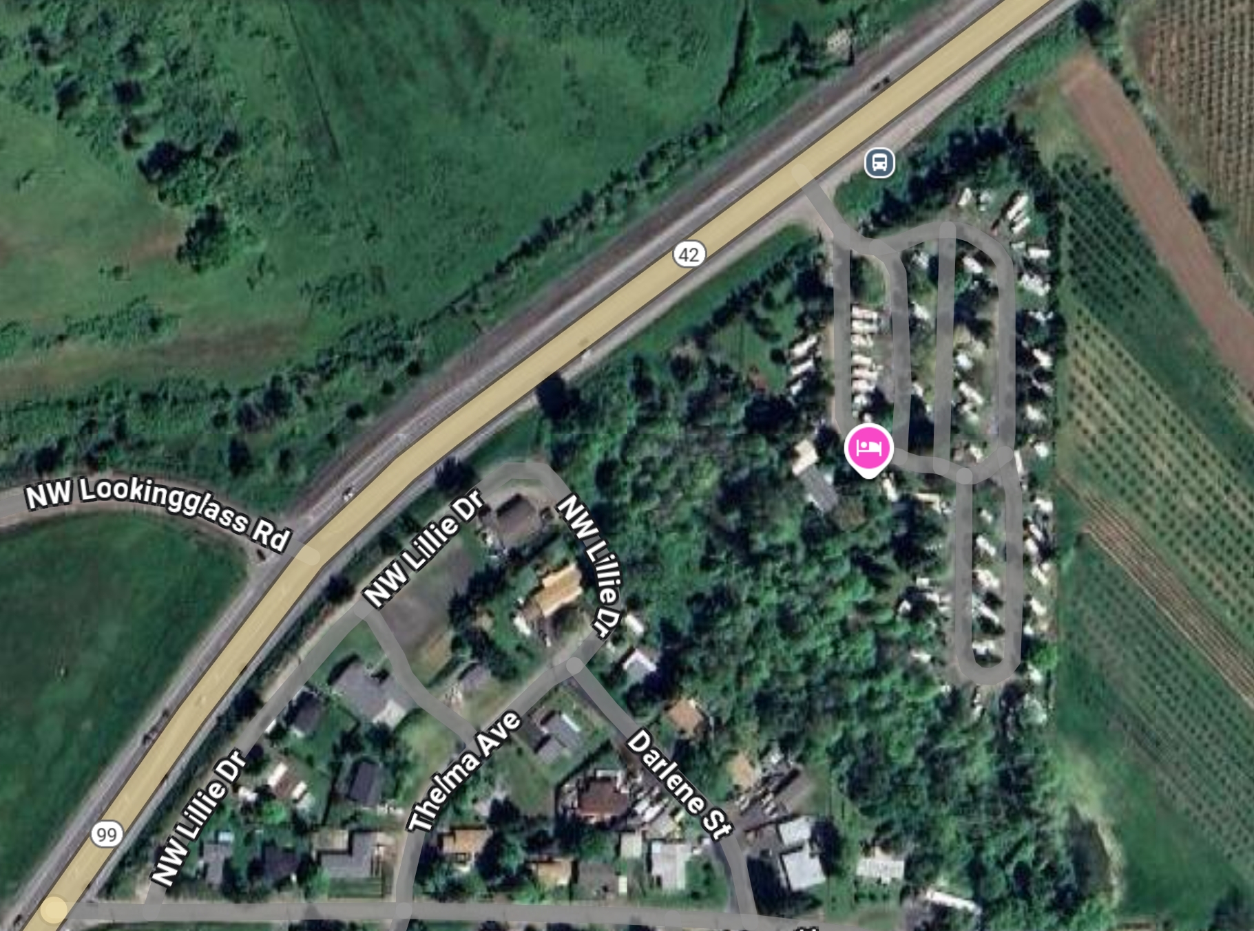 Map showing Umpqua Safari RV Park location near Winston and Roseburg, Oregon